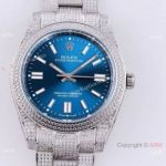 Swiss Quality Iced Out Rolex Oyster Perpetual 41 Full Diamond Case Bucherer Blue Dial